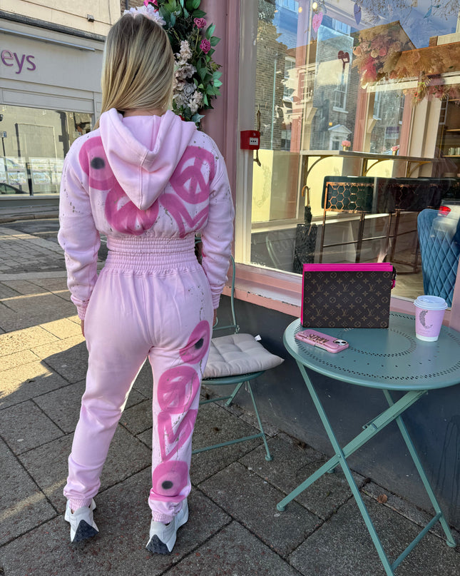 Pink Heart/Evil Eye Spray Painted Cropped Tracksuit Adult