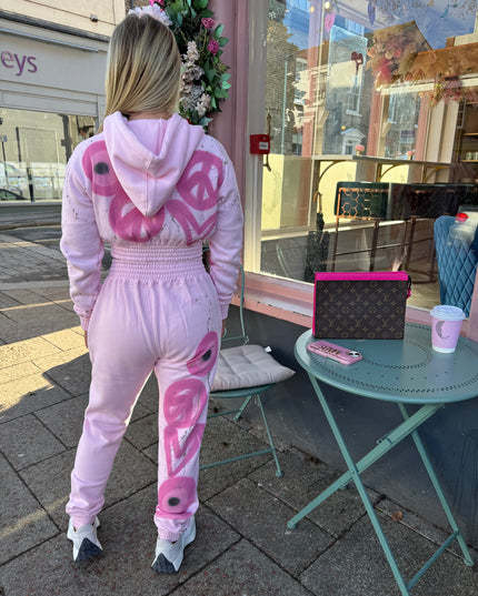 Pink Heart/Evil Eye Spray Painted Cropped Tracksuit Kids