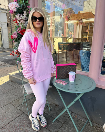 Hot Pink Hearts Pink Ruched Hoodie Legging Set Adults