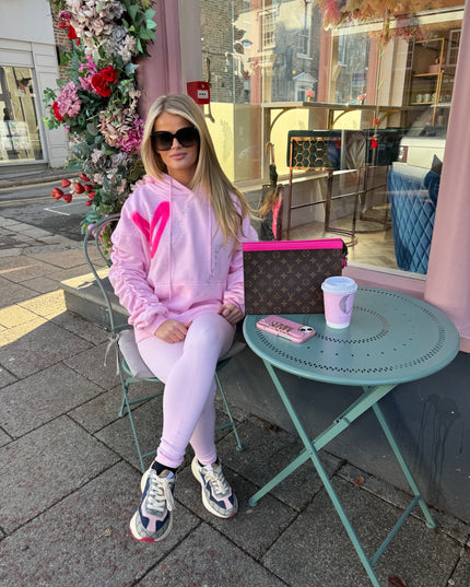 Hot Pink Hearts Pink Ruched Hoodie Legging Set Adults