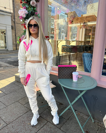 Hot Pink Hearts Spray Painted Cropped Tracksuit Kids