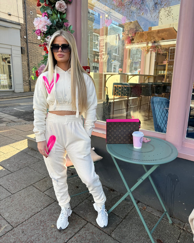 Hot Pink Hearts Spray Painted Cropped Tracksuit Kids