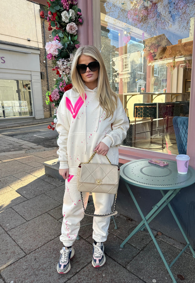 Hot Pink Hearts Spray Painted Hooded Tracksuit Adult