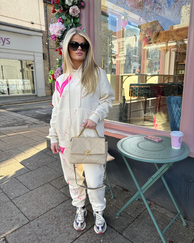 Hot Pink Hearts Spray Painted Hooded Tracksuit Adult