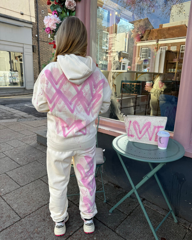 Pink Hearts Spray Painted Hooded Tracksuit Adult