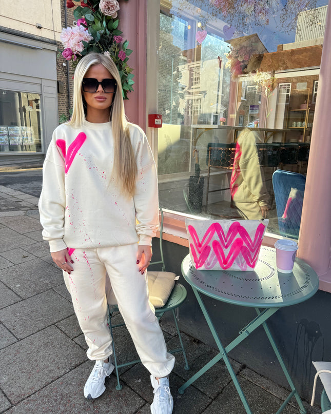 Hot Pink Hearts Spray Painted Sweatshirt Tracksuit Kids