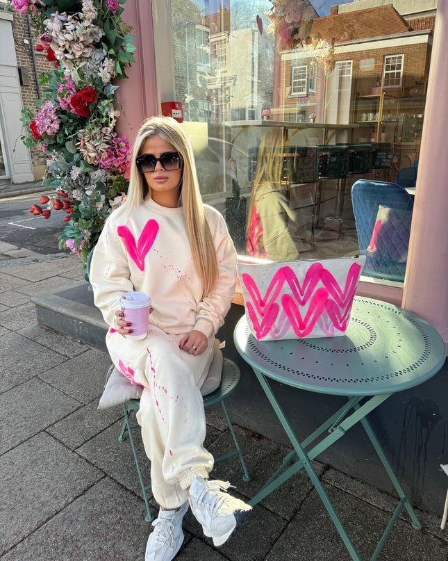 Hot Pink Hearts Spray Painted Sweatshirt Tracksuit Adult