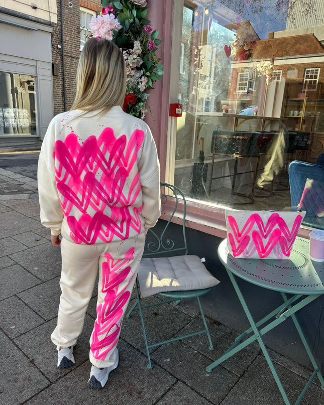 Hot Pink Hearts Spray Painted Sweatshirt Tracksuit Kids