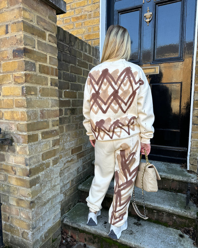 Brown Hearts Spray Painted Sweatshirt Tracksuit Kids