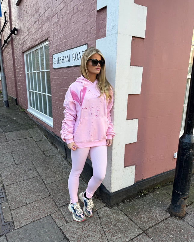 Pink Hearts Pink Ruched Hoodie Legging Set Adults