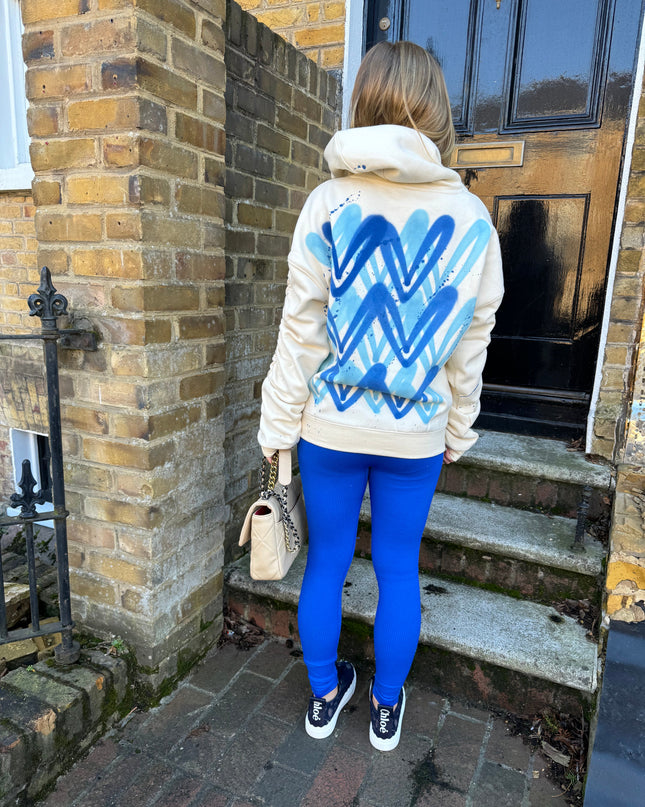 Blue Hearts Cream Ruched Hoodie Legging Set Adults
