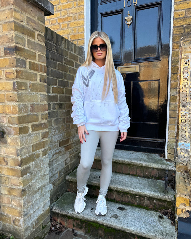 Grey Hearts White Ruched Hoodie Legging Set Adults