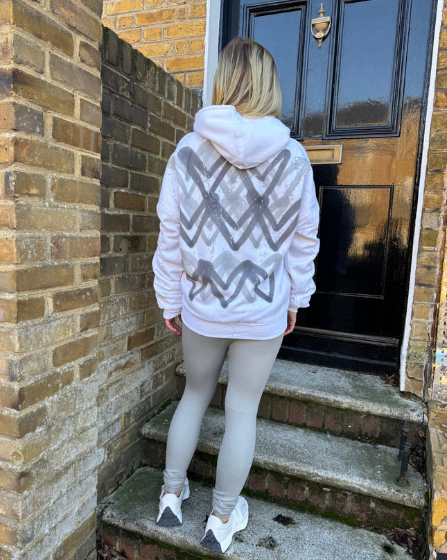 Grey Hearts White Ruched Hoodie Legging Set Adults