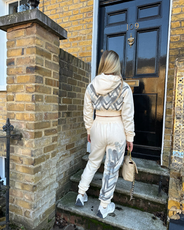 Grey Hearts Spray Painted Cropped Tracksuit Adult