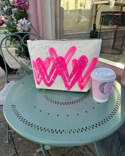Hot Pink Heart Spray Painted Toiletry Bag