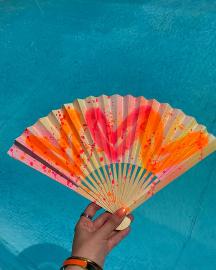 Neon Heart Spray Painted Paper Fan