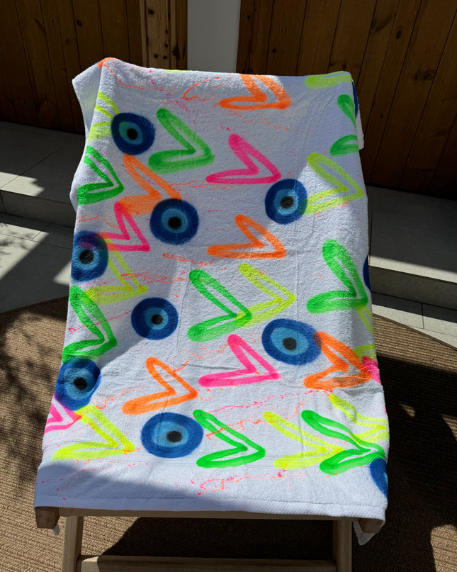 Neon Heart Evil Eye Spray Painted Towel