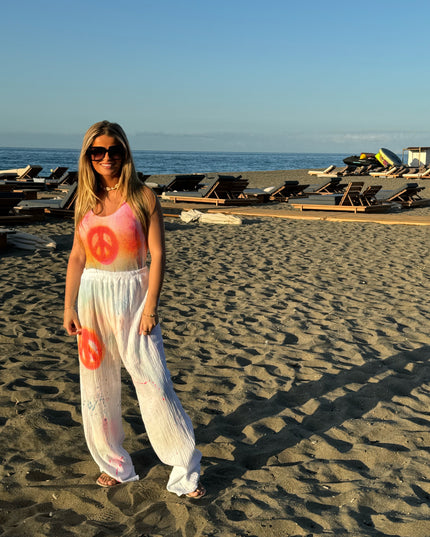 Neon Spray Peace Spray Painted Beach Trousers