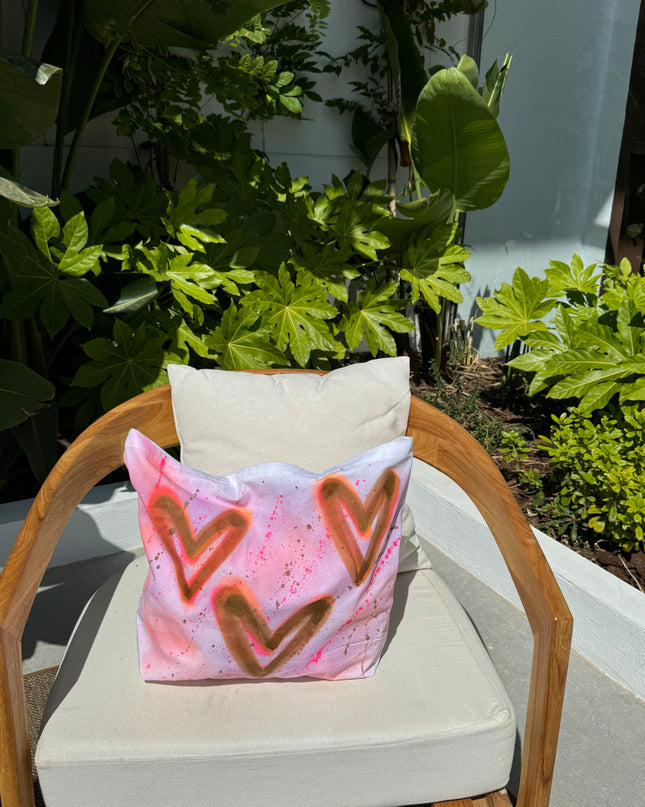 Neon/Gold Heart Spray Painted Lightweight Tote Bag