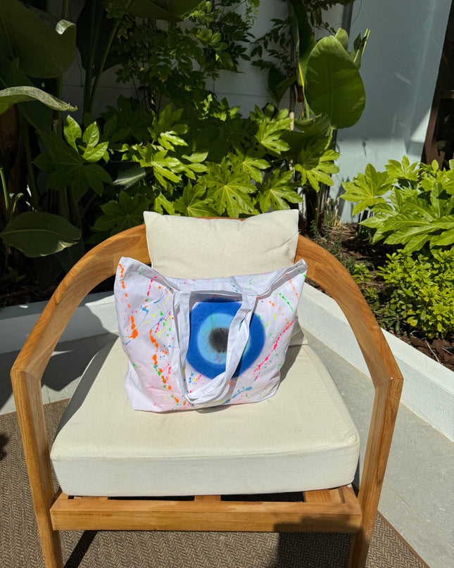 Evil Eye Neon Splash Spray Painted Lightweight Tote Bag