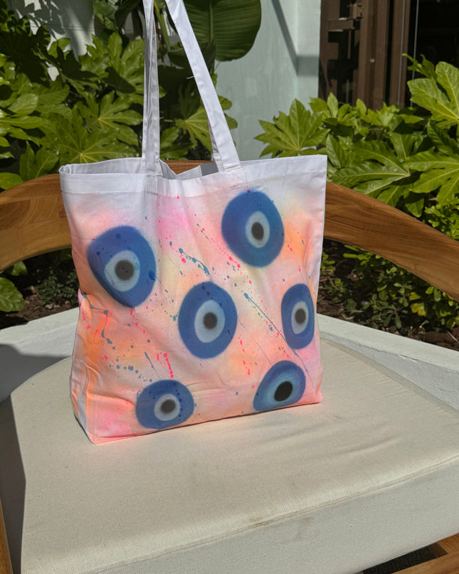 Neon Spray Evil Eye Spray Painted Lightweight Tote Bag