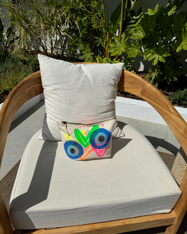 Neon Heart Evil Eye Spray Painted Toiletry Bag