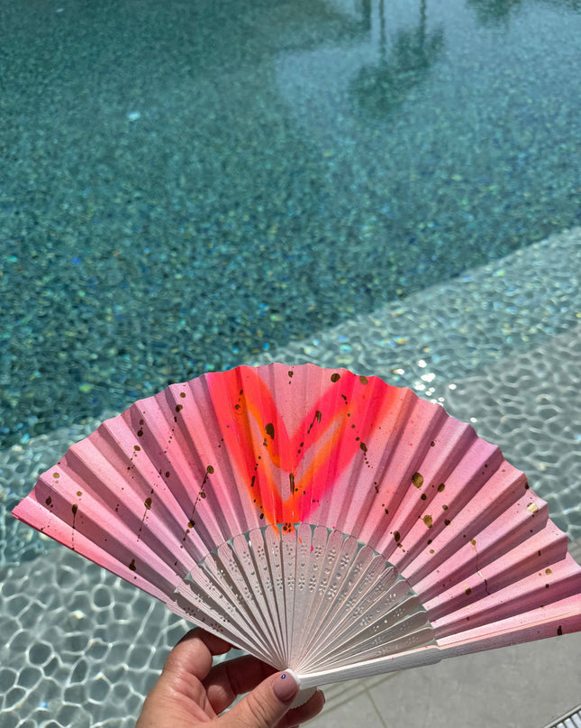 Neon Spray/Heart Spray Painted Paper Fan