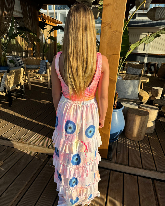 Neon Spray/Evil Eye Hi-Low Spray Painted Beach Skirt