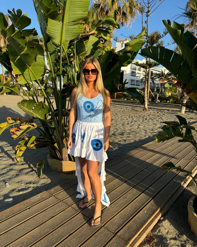 Evil Eye Hi-Low Spray Painted Beach Skirt