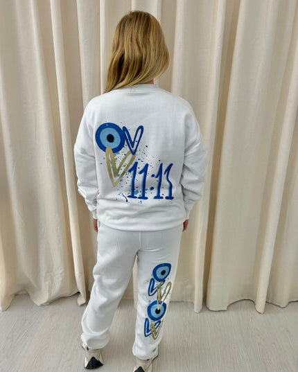 11:11 Gold Heart Evil Eye Printed Sweatshirt Tracksuit Kids
