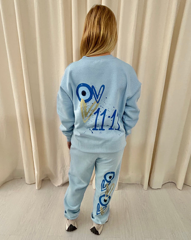 11:11 Gold Heart Evil Eye Printed Sweatshirt Tracksuit Kids