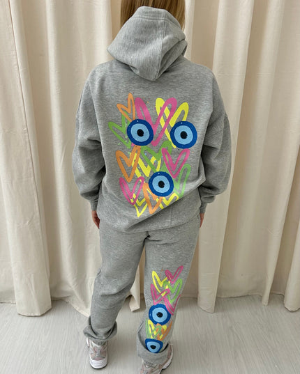 Neon Heart Evil Eye Printed Hooded Tracksuit Adult