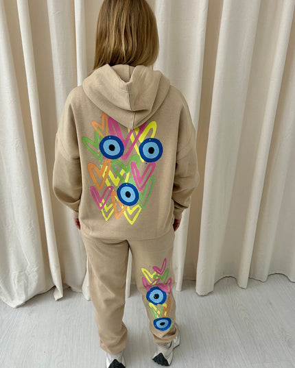 Neon Heart Evil Eye Printed Hooded Tracksuit Adult