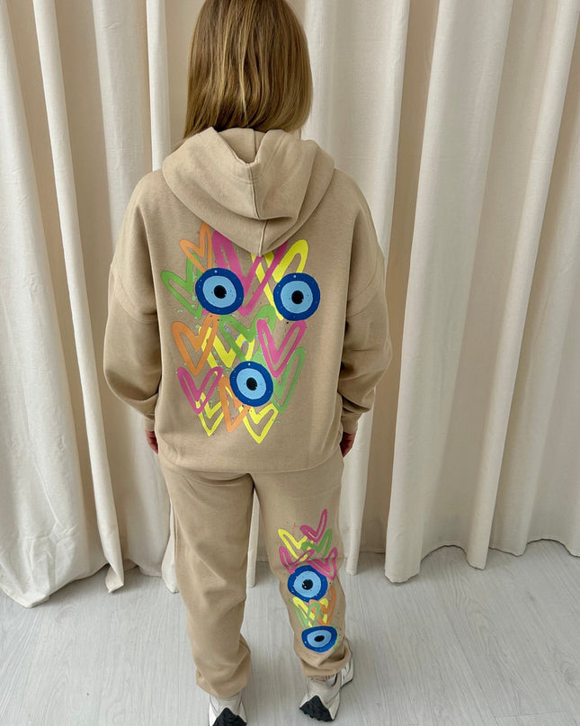 Neon Heart Evil Eye Printed Hooded Tracksuit Adult