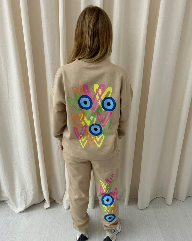 Neon Heart Evil Eye Printed Sweatshirt Tracksuit Adult