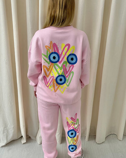 Neon Heart Evil Eye Printed Sweatshirt Tracksuit Adult