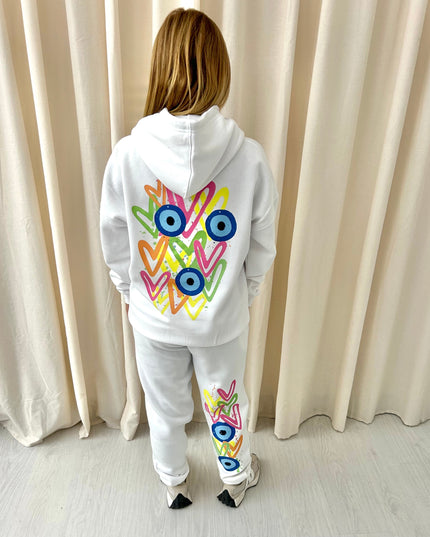 Neon Heart Evil Eye Printed Hooded Tracksuit Adult