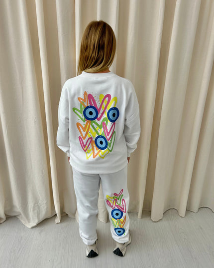 Neon Heart Evil Eye Printed Sweatshirt Tracksuit Adult