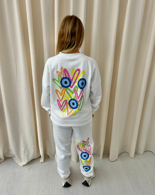Neon Heart Evil Eye Printed Sweatshirt Tracksuit Kids