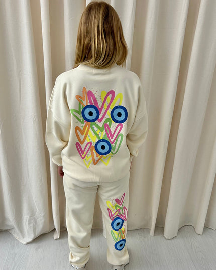 Neon Heart Evil Eye Printed Sweatshirt Tracksuit Adult