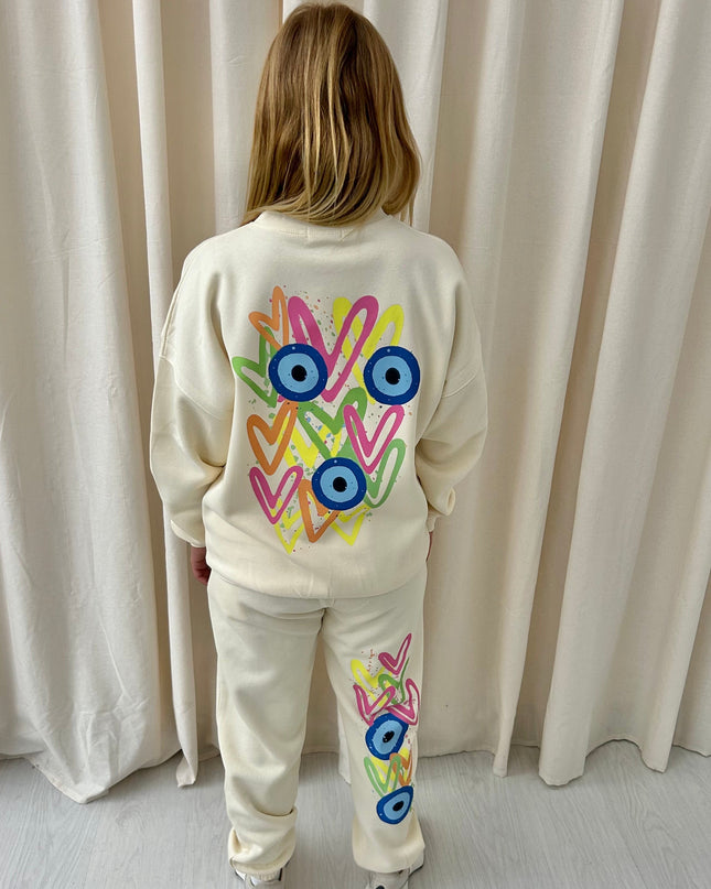 Neon Heart Evil Eye Printed Sweatshirt Tracksuit Kids