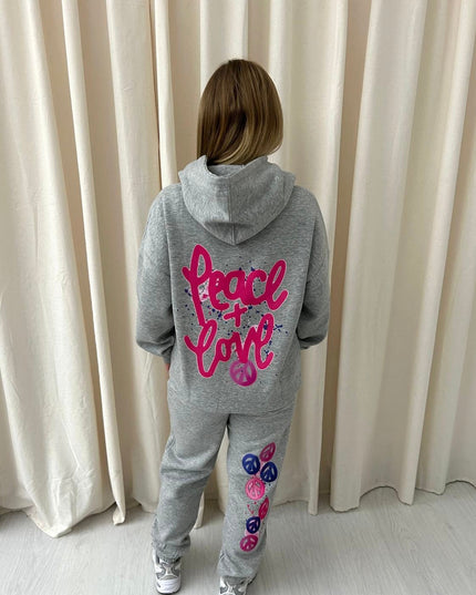 Peace & Love Printed Hooded Tracksuit Adult