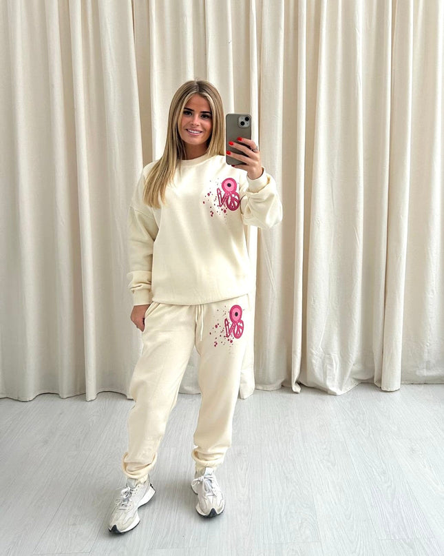Pink Evil Eye/Peace Printed Sweatshirt Tracksuit Kids