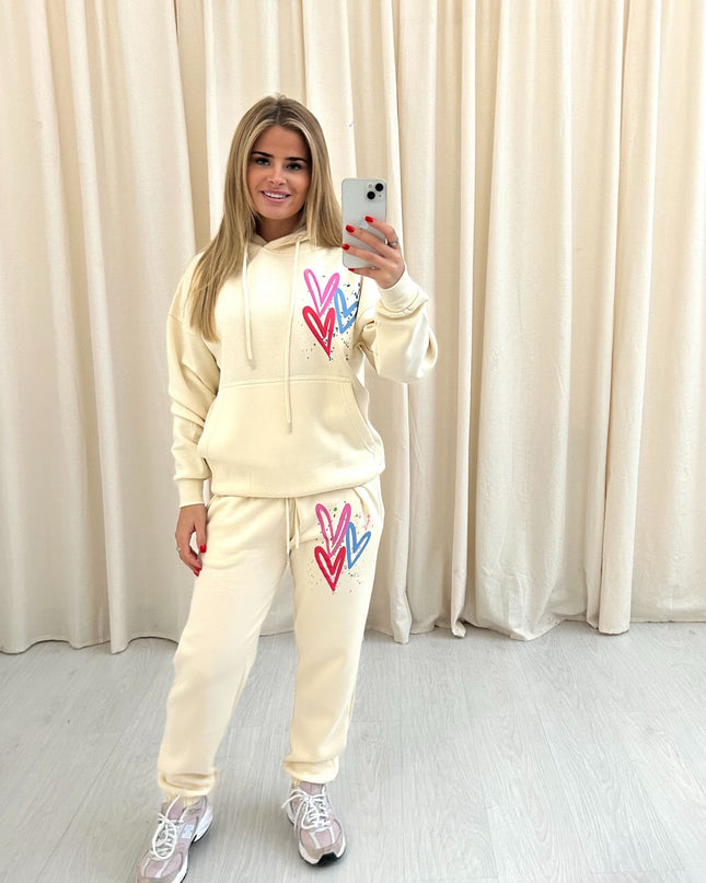 Miss Runway Multi Colour Heart Printed Hooded Tracksuit Adult