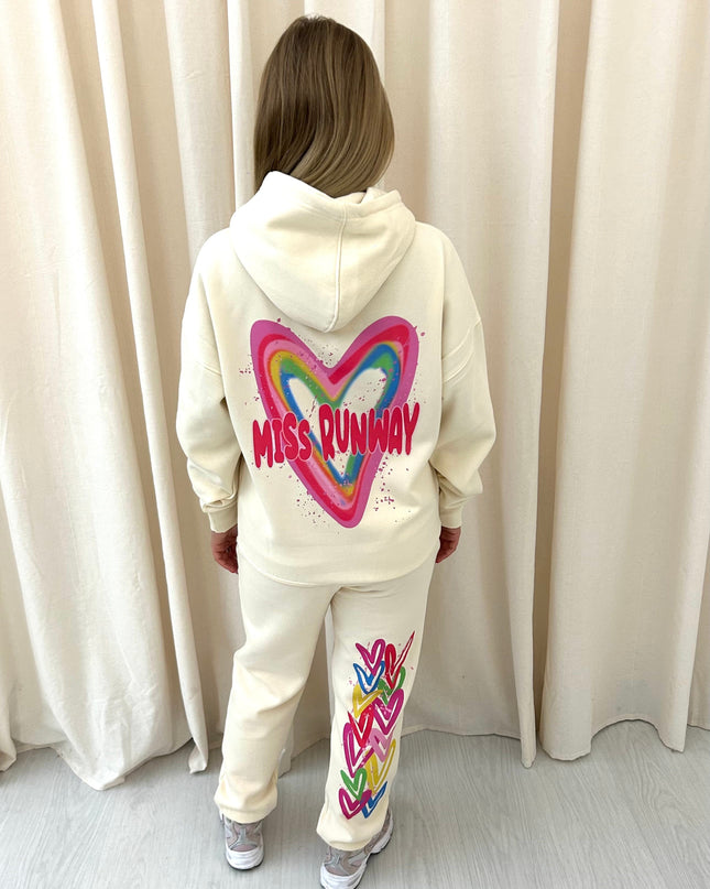 Miss Runway Multi Colour Heart Printed Hooded Tracksuit Adult