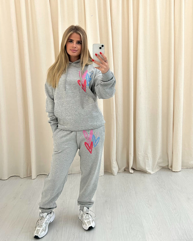 Miss Runway Multi Colour Heart Printed Hooded Tracksuit Adult