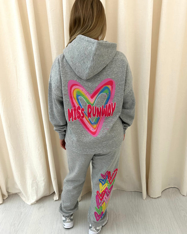 Miss Runway Multi Colour Heart Printed Hooded Tracksuit Kids