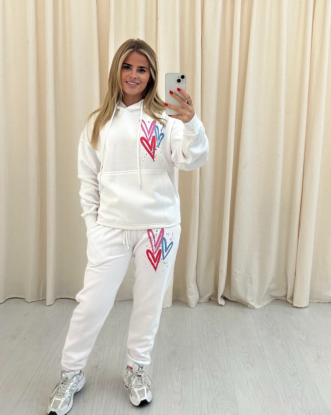 Miss Runway Multi Colour Heart Printed Hooded Tracksuit Kids