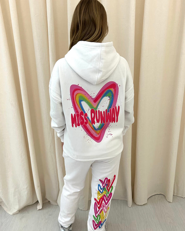 Miss Runway Multi Colour Heart Printed Hooded Tracksuit Kids