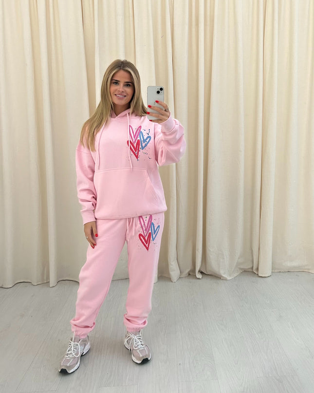 Miss Runway Multi Colour Heart Printed Hooded Tracksuit Adult